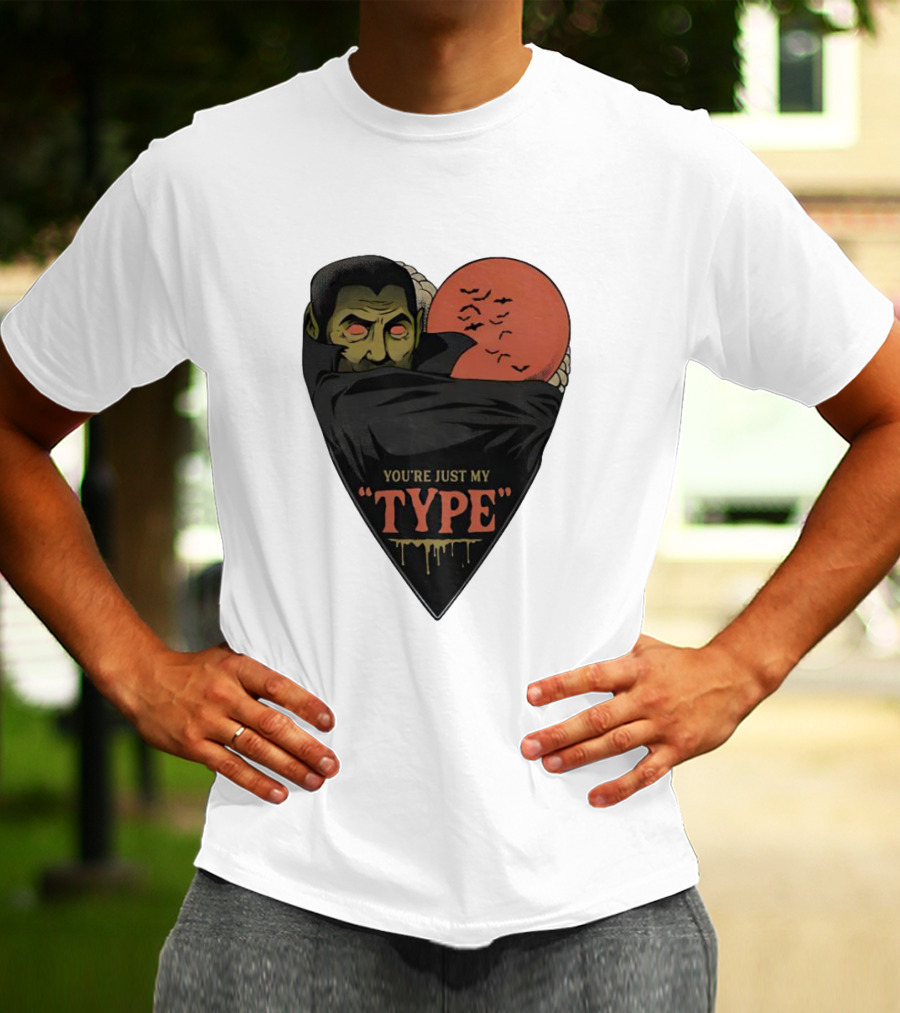 You’re Just My Type Horror Halloween Vampire With Red Moon And Bats T-Shirt