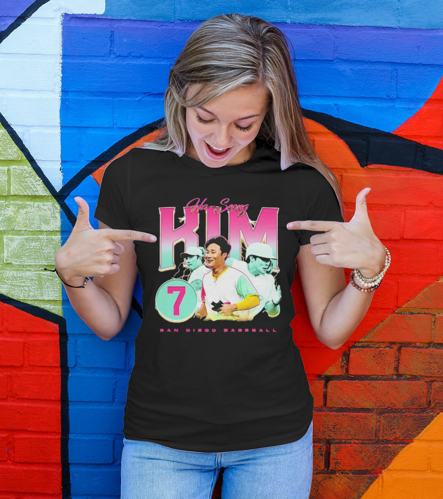 Ha-Seong Kim San Diego Baseball Lightning 90s Style Pink 7 T-Shirt