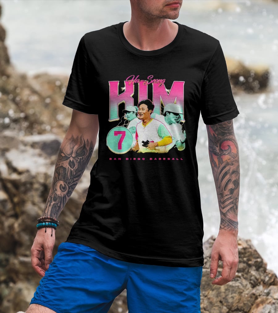 Ha-Seong Kim San Diego Baseball Lightning 90s Style Pink 7 T-Shirt