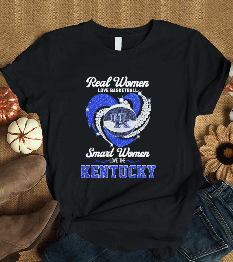 Real Women Love Basketball Smart Women Love The Kentucky Wildcats Diamond Heart T-Shirt