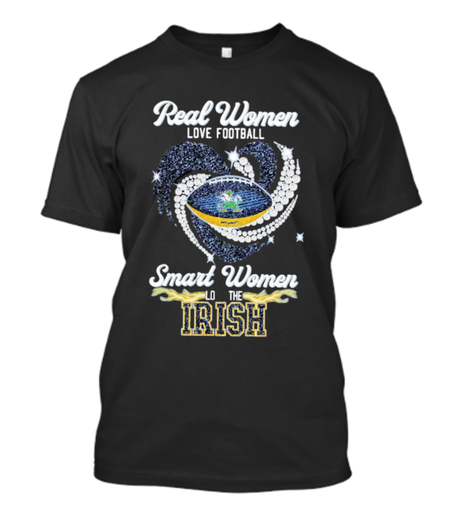 Real Women Love Football Smart Women Love The Irish Diamond Heart Football T-Shirt