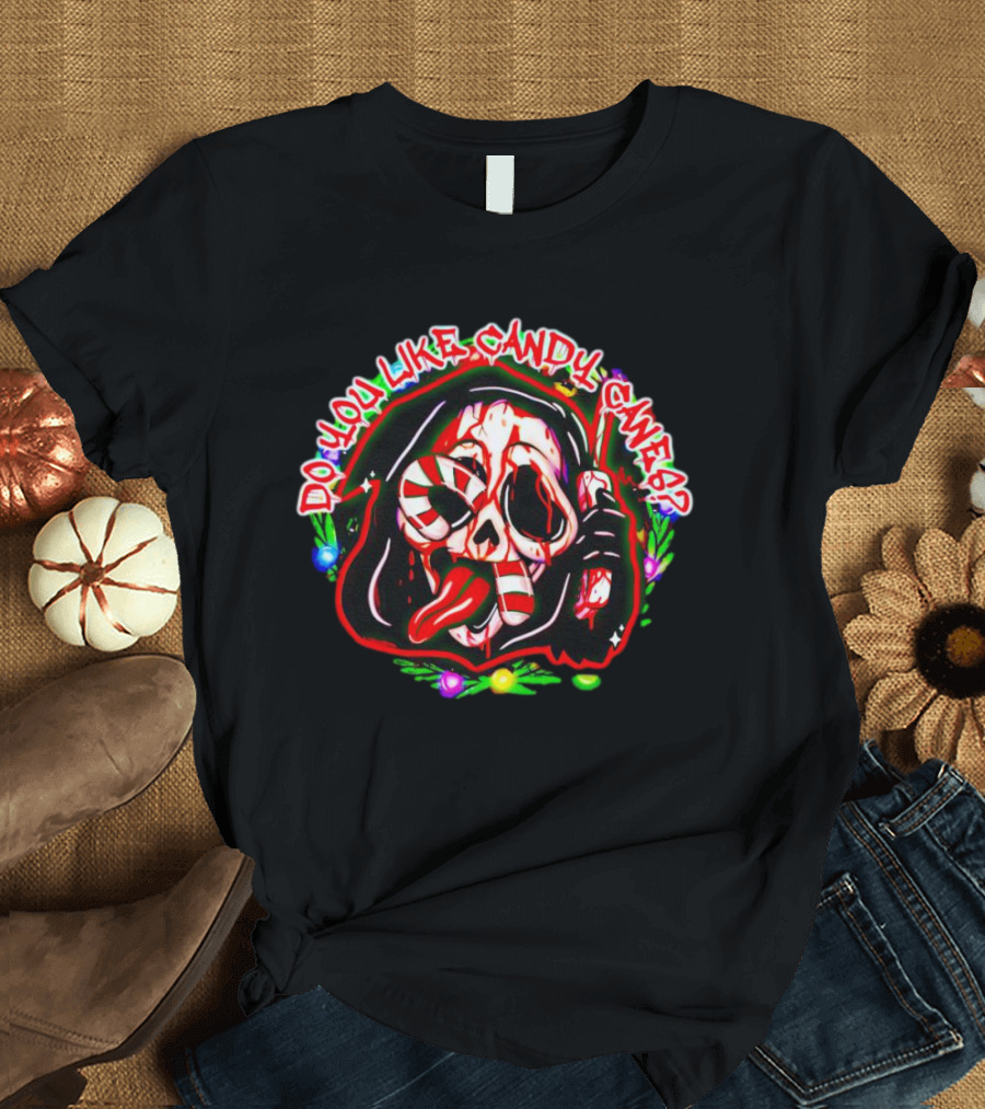 Do You Like Candy Canes Christmas Scream Mask Icon With Lights T-Shirt