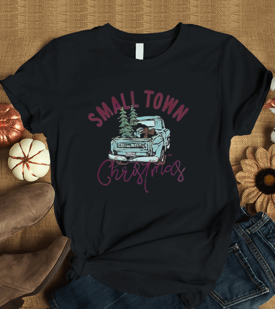 Small Town Christmas Vintage Truck With Trees T-Shirt
