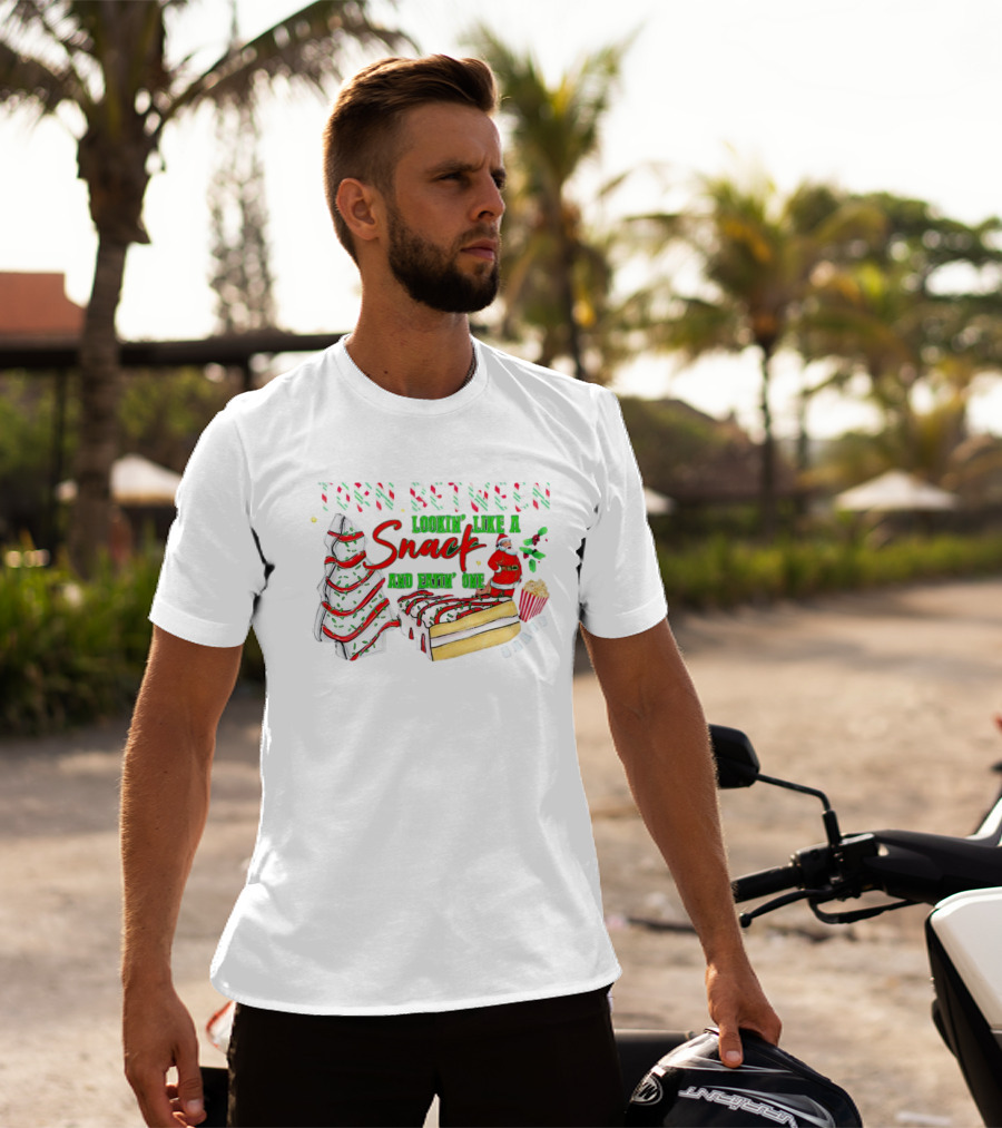Torn Between Looking Like A Snack And Eatin' One Christmas Santa Tree Cake Popcorn T-Shirt