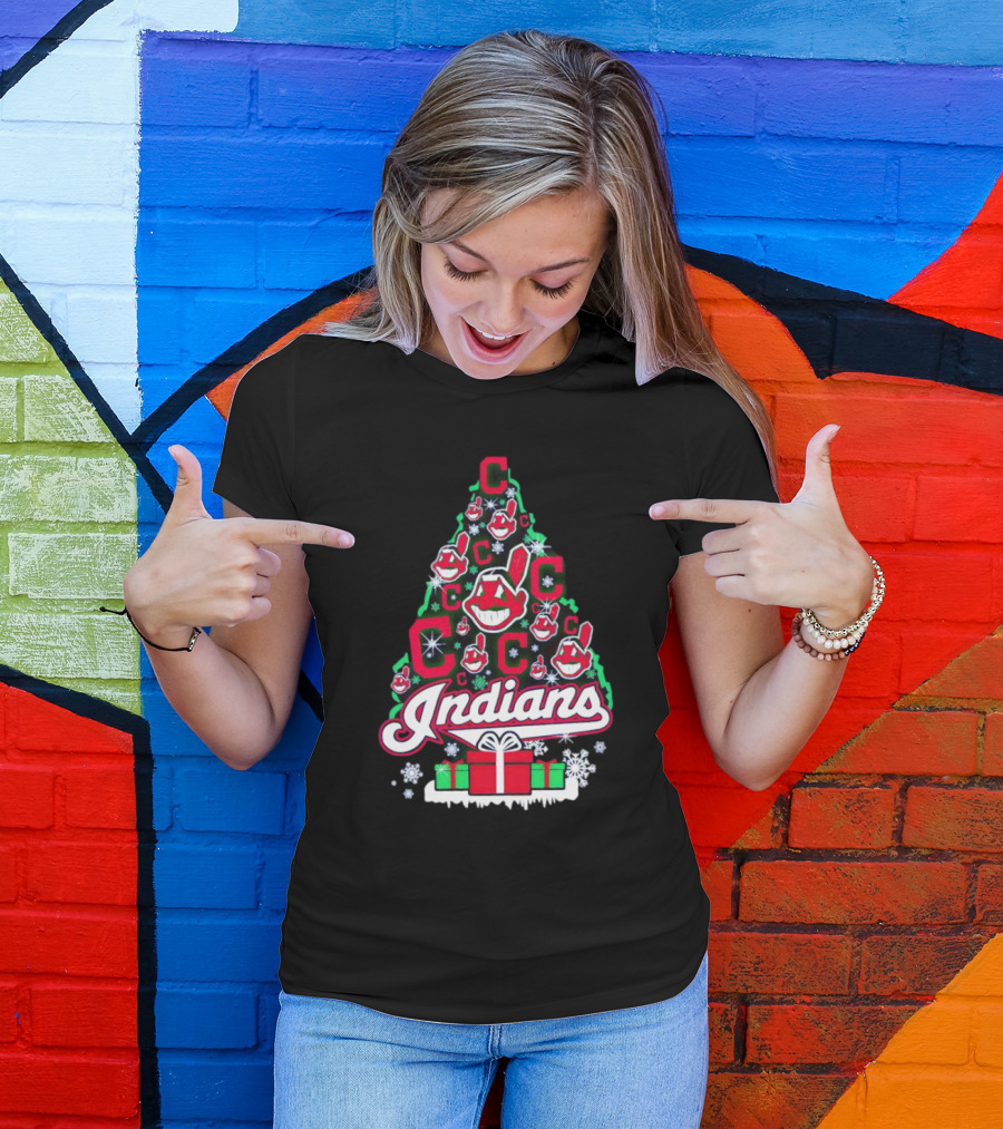 Cleveland Indians Christmas Tree Holiday T-Shirt