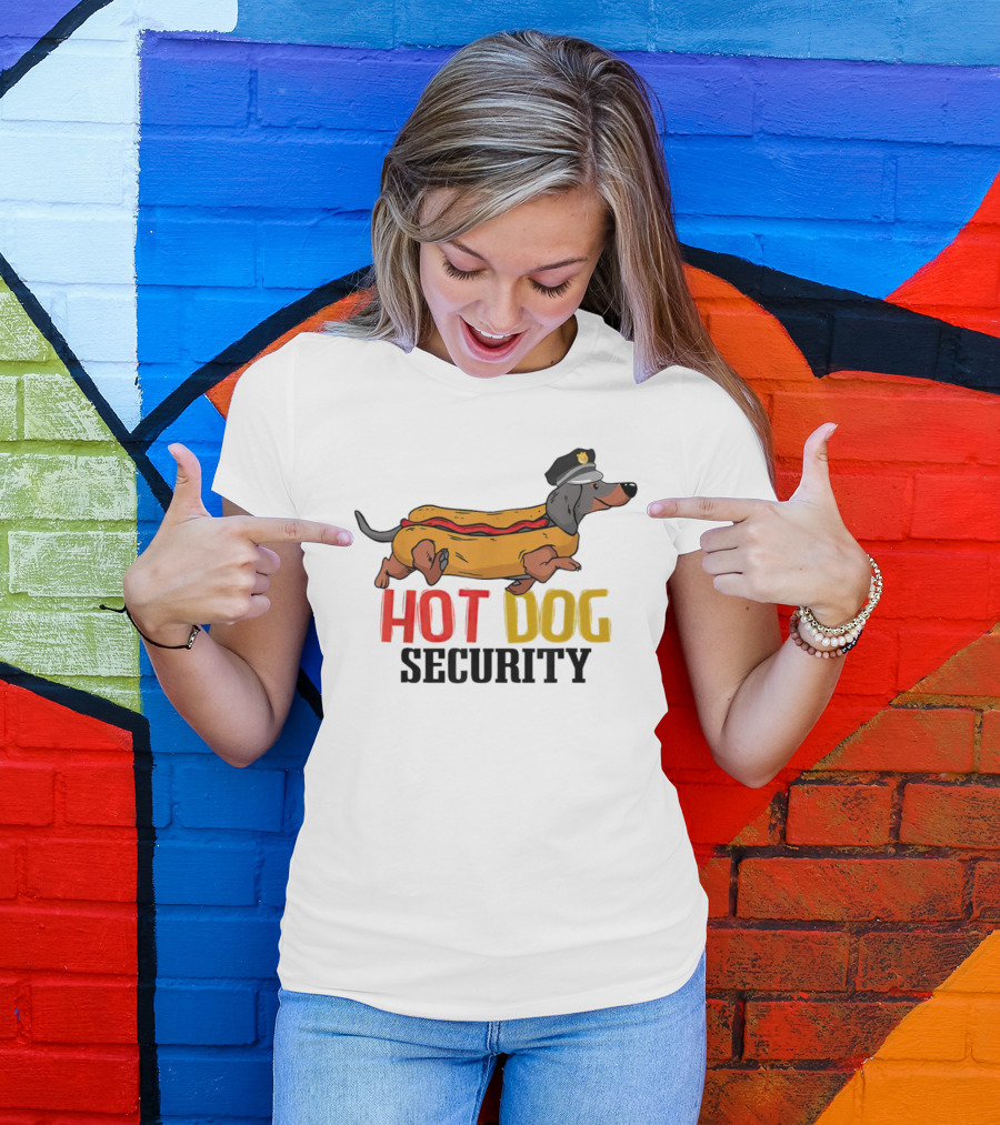 Dachshund Hot Dog Security Officer In Police Hat T-Shirt