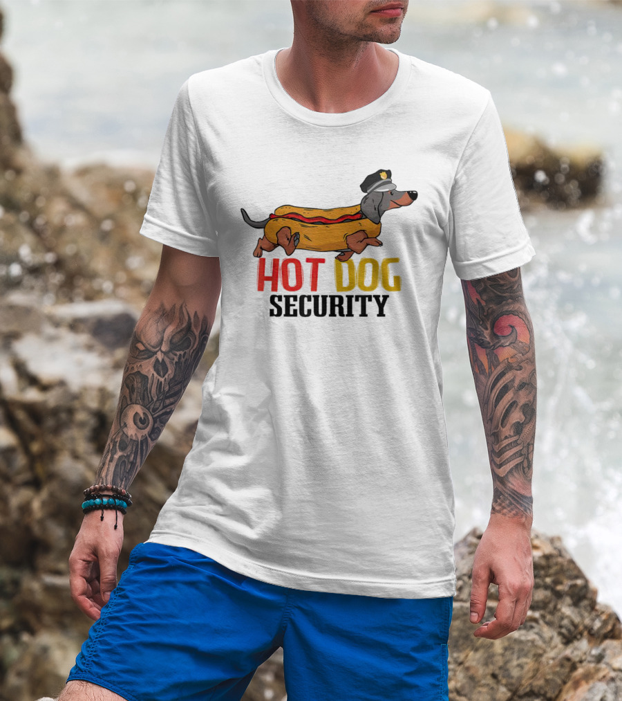 Dachshund Hot Dog Security Officer In Police Hat T-Shirt