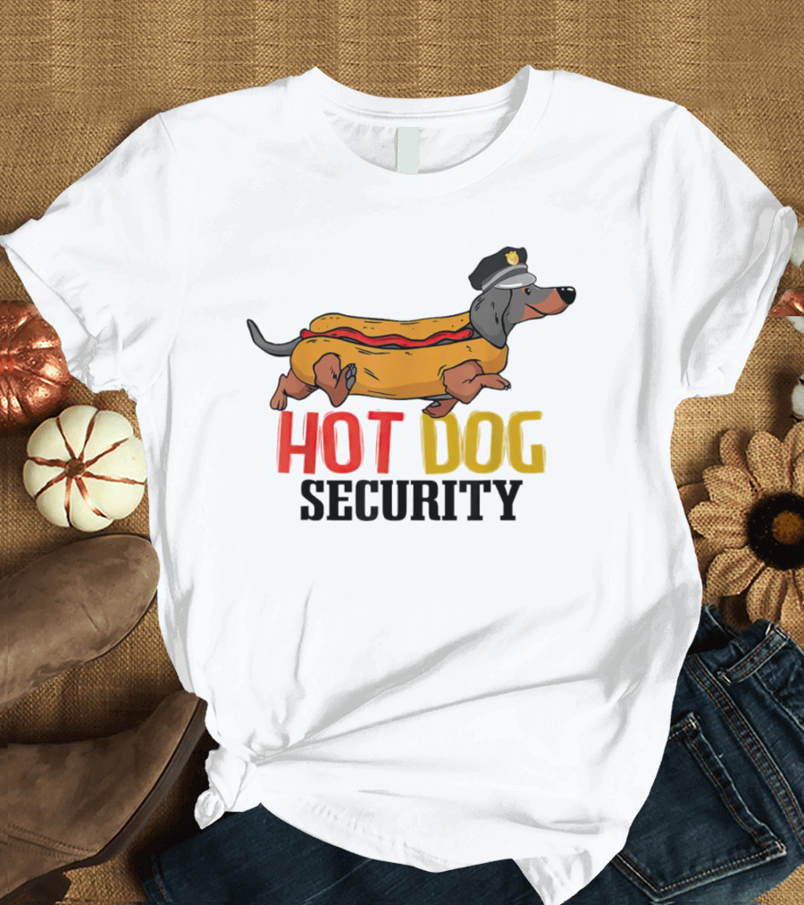 Dachshund Hot Dog Security Officer In Police Hat T-Shirt