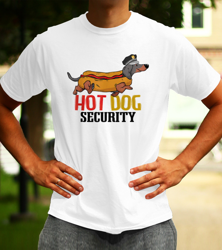 Dachshund Hot Dog Security Officer In Police Hat T-Shirt