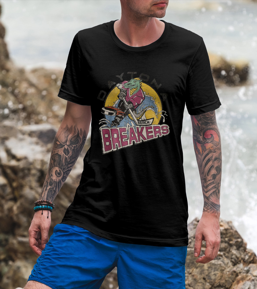Daytona Beach Breakers Retro Ice Hockey Mascot Surfing T-Shirt