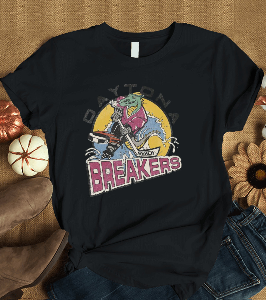 Daytona Beach Breakers Retro Ice Hockey Mascot Surfing T-Shirt