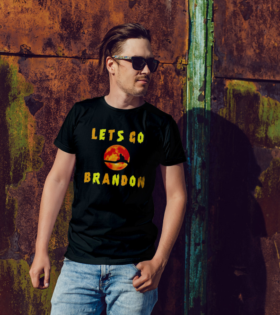 Lets Go Brandon Cat Halloween Moon T-Shirt