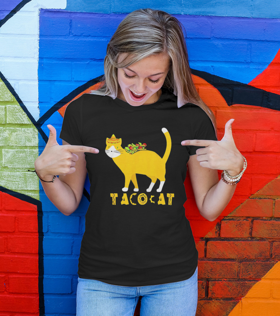 Tacocat Wearing Sombrero With Taco Filling Back T-Shirt