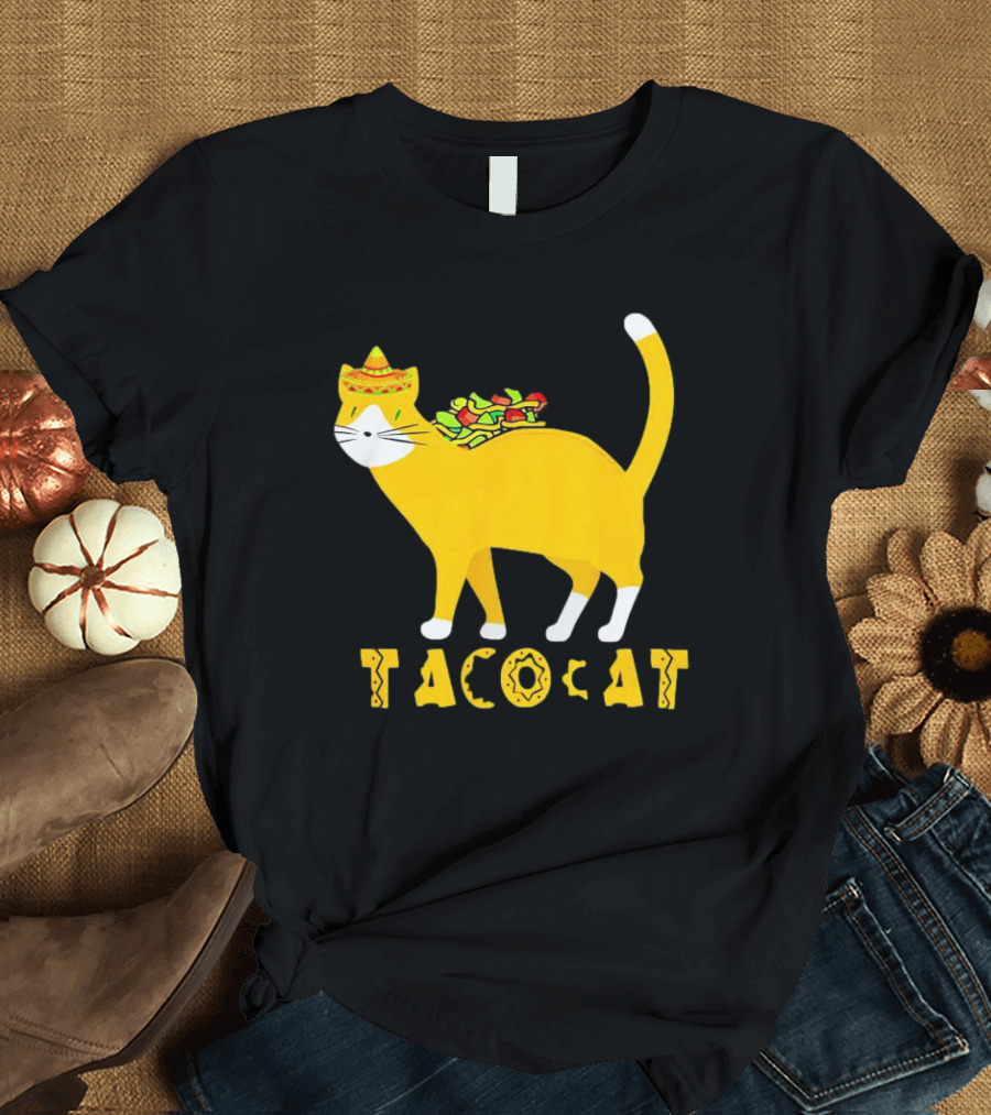Tacocat Wearing Sombrero With Taco Filling Back T-Shirt