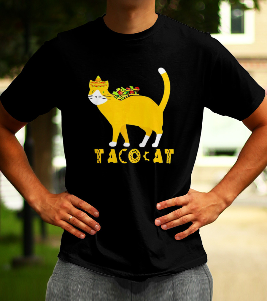 Tacocat Wearing Sombrero With Taco Filling Back T-Shirt
