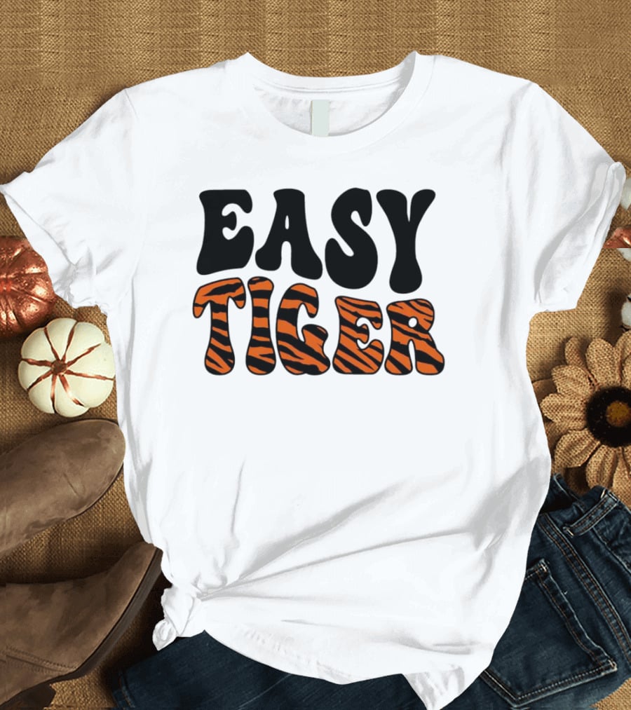Cincinnati Bengals Easy Tiger Tiger-Striped Text T-Shirt