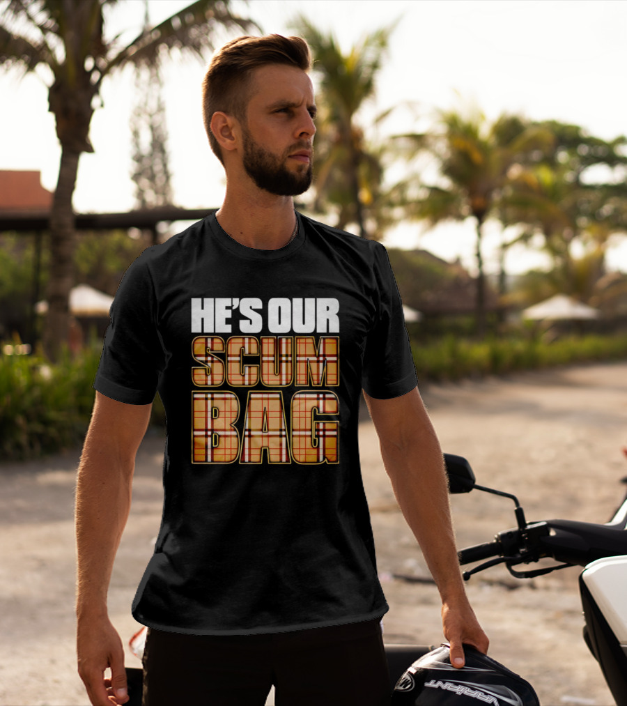 HE’S OUR SCUM BAG Plaid Typography T-Shirt