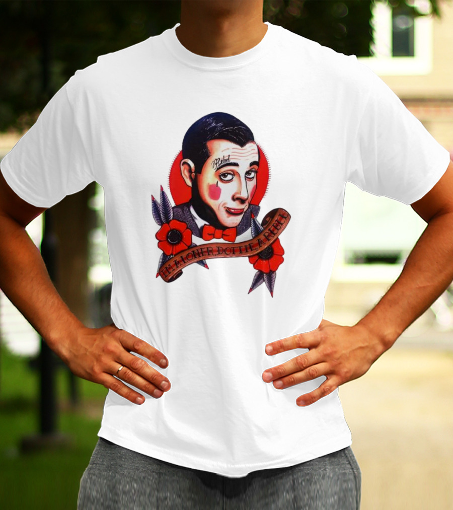 Men’s Funny Pee Wee Herman Rebel Tattoo Style Art With Flowers And Red Bow Tie T-Shirt