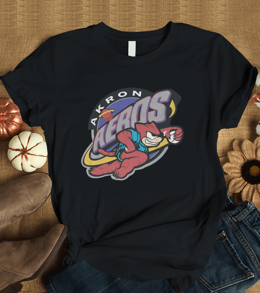 Akron Aeros Vintage Cartoon Logo With Baseball Mascot T-Shirt