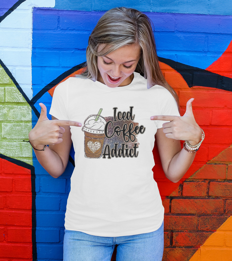 Iced Coffee Addict Glitter Heart Cup T-Shirt