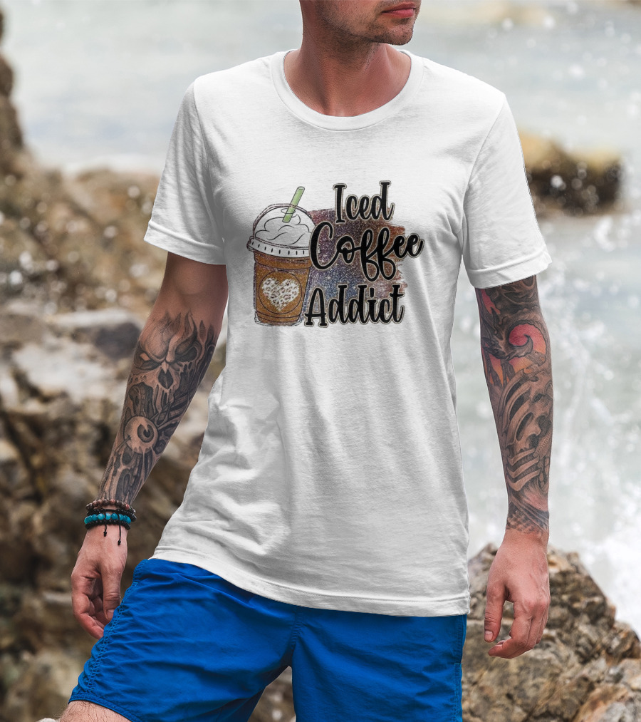 Iced Coffee Addict Glitter Heart Cup T-Shirt