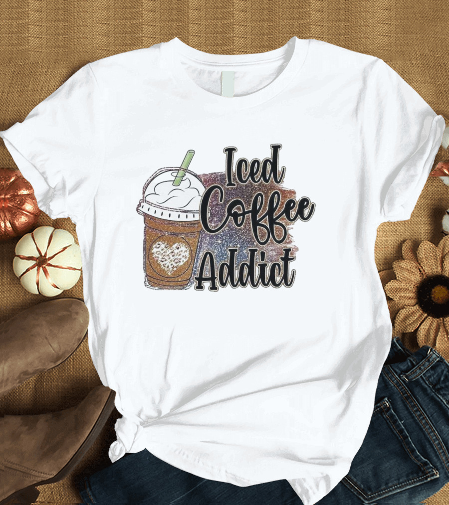 Iced Coffee Addict Glitter Heart Cup T-Shirt