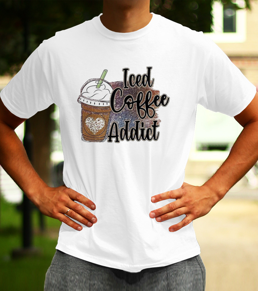 Iced Coffee Addict Glitter Heart Cup T-Shirt