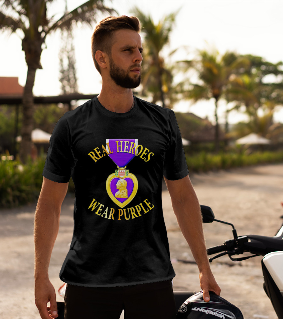 Real Heroes Wear Purple Heart Day T-Shirt