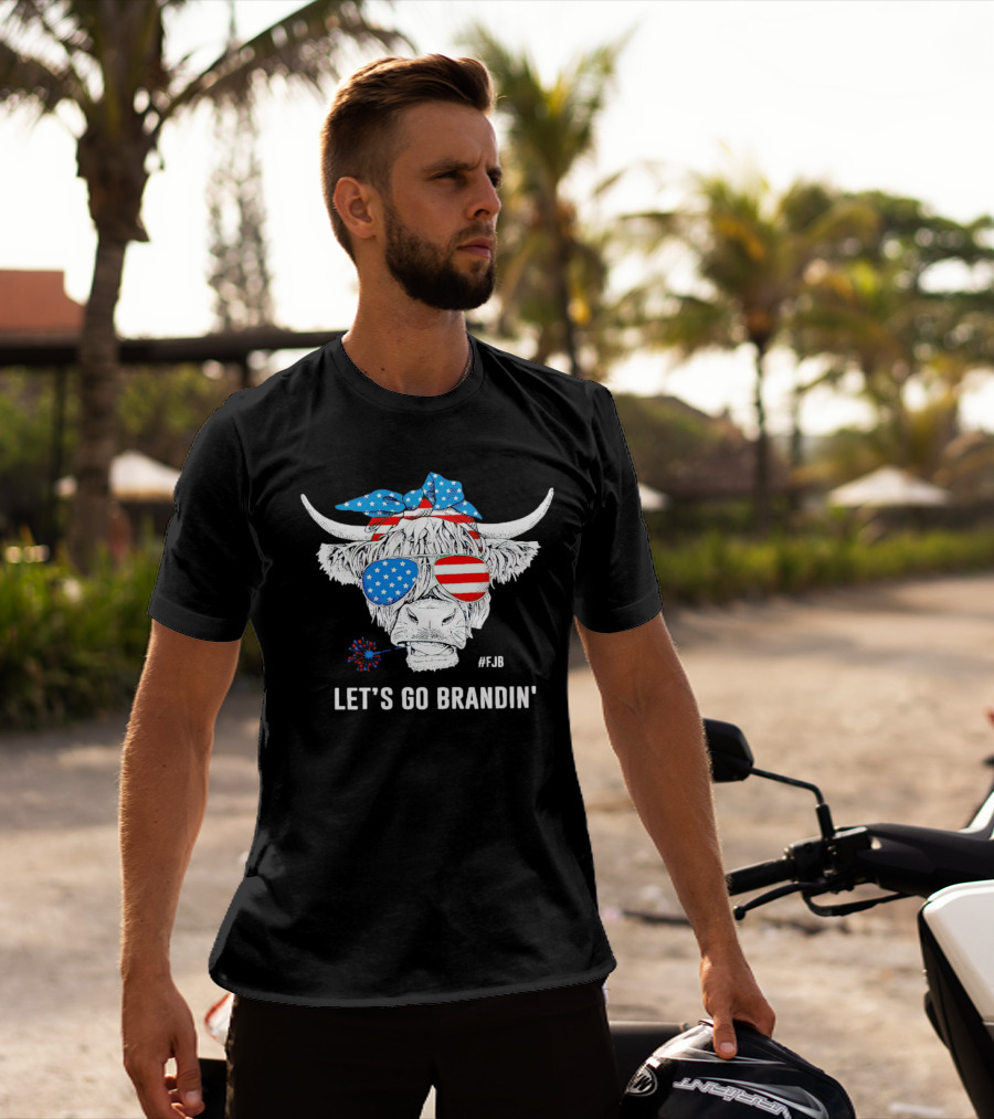 Highland Cow USA Flag Bandana Let's Go Brandin' #FJB Sunglasses T-Shirt