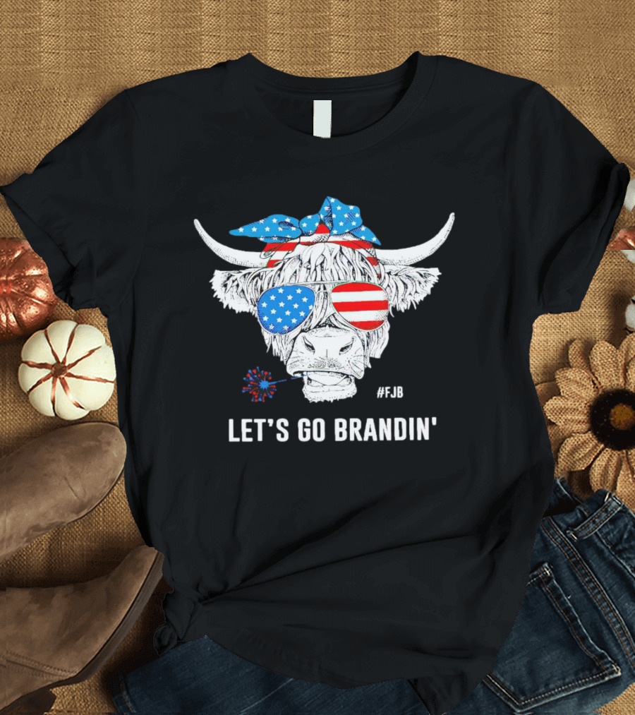 Highland Cow USA Flag Bandana Let's Go Brandin' #FJB Sunglasses T-Shirt