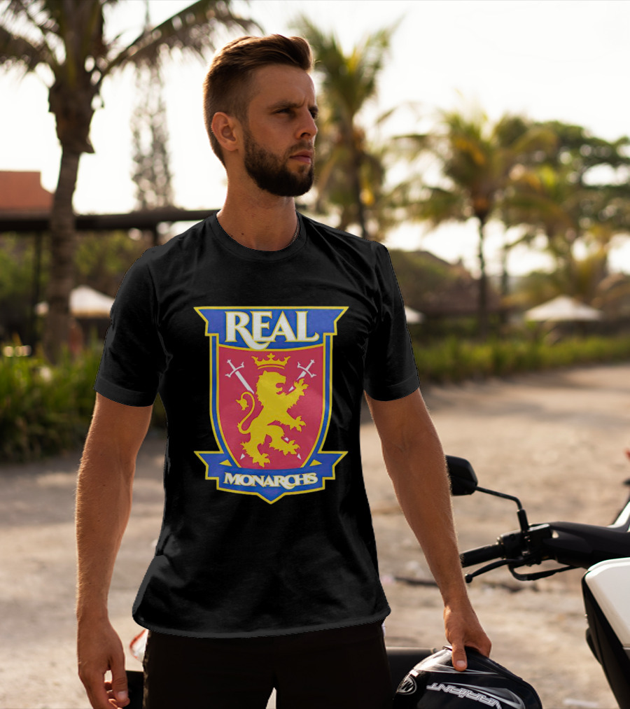 Real Salt Lake Real Monarchs Bold Emblem Crest With Lion And Crossed Swords T-Shirt