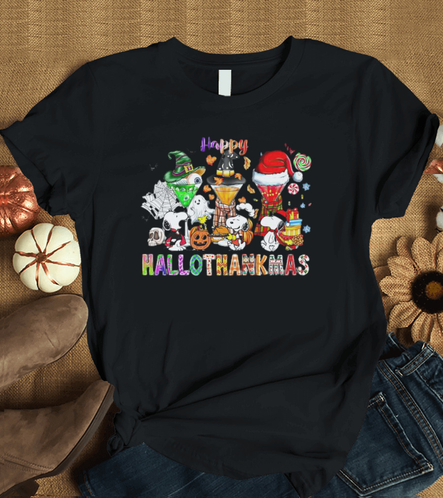Happy Hallothanksmas Snoopy Halloween Thanksgiving Christmas T-Shirt
