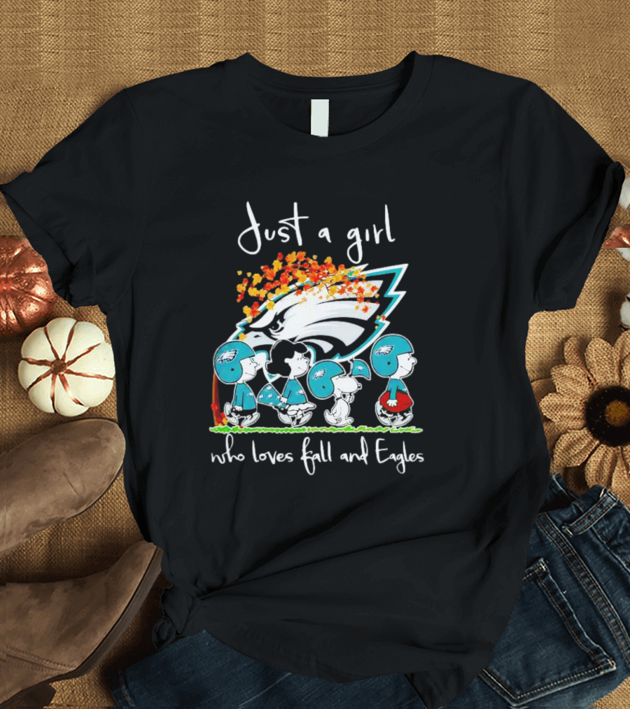 Peanuts Characters Just A Girl Who Loves Fall And Eagles T-Shirt