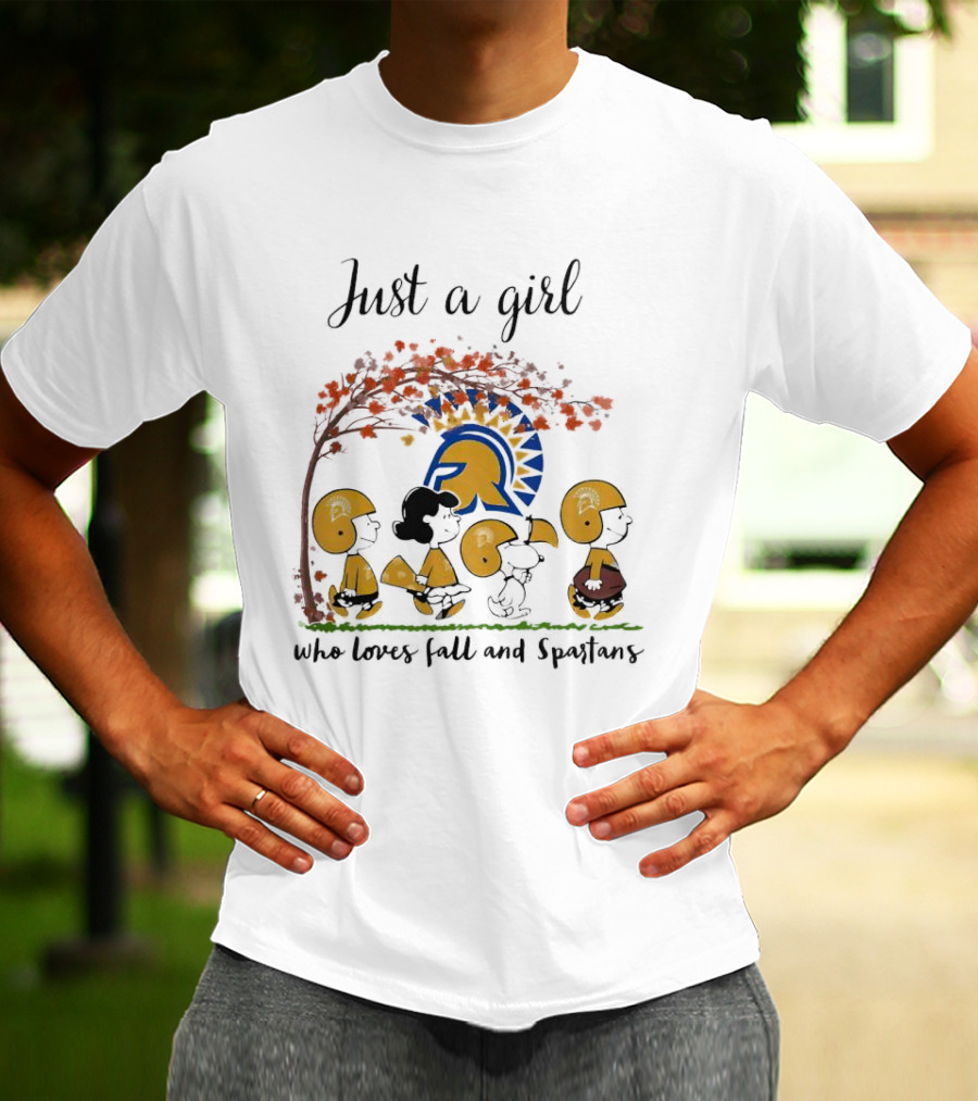 Just A Girl Who Loves Fall Peanuts Characters And Spartans T-Shirt
