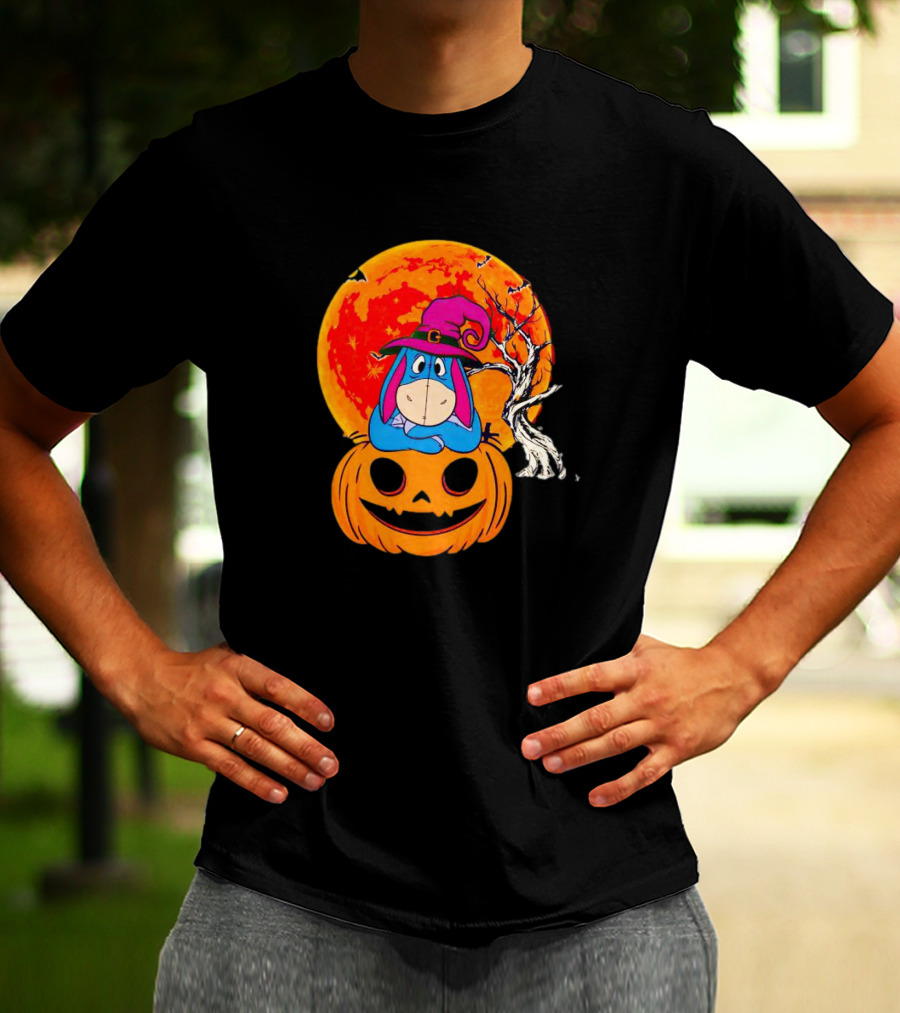 Eeyore Pumpkin Halloween Moon And Bats T-Shirt