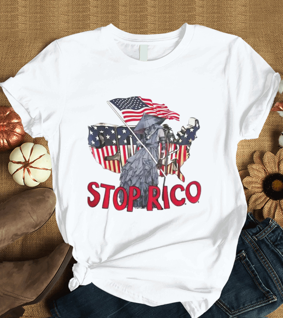 Deaver Stop Rico American Flag Map Iconic T-Shirt