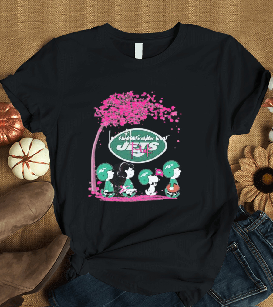 New York Jets Peanuts Characters October We Wear Pink T-Shirt
