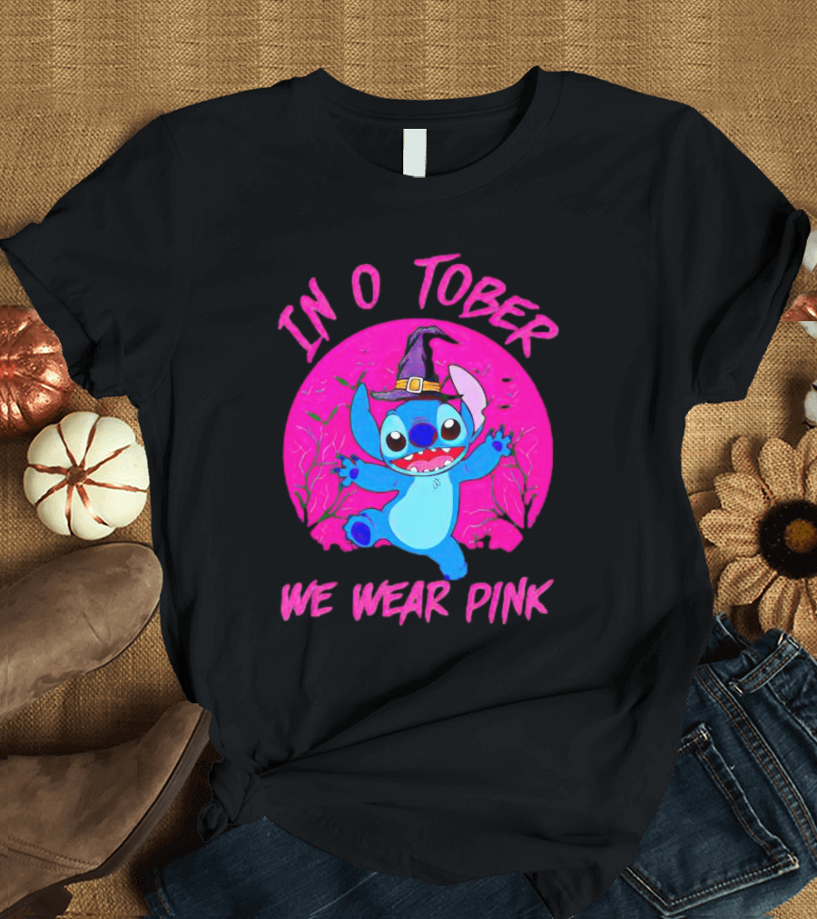 Stitch In October We Wear Pink Halloween Magic T-Shirt