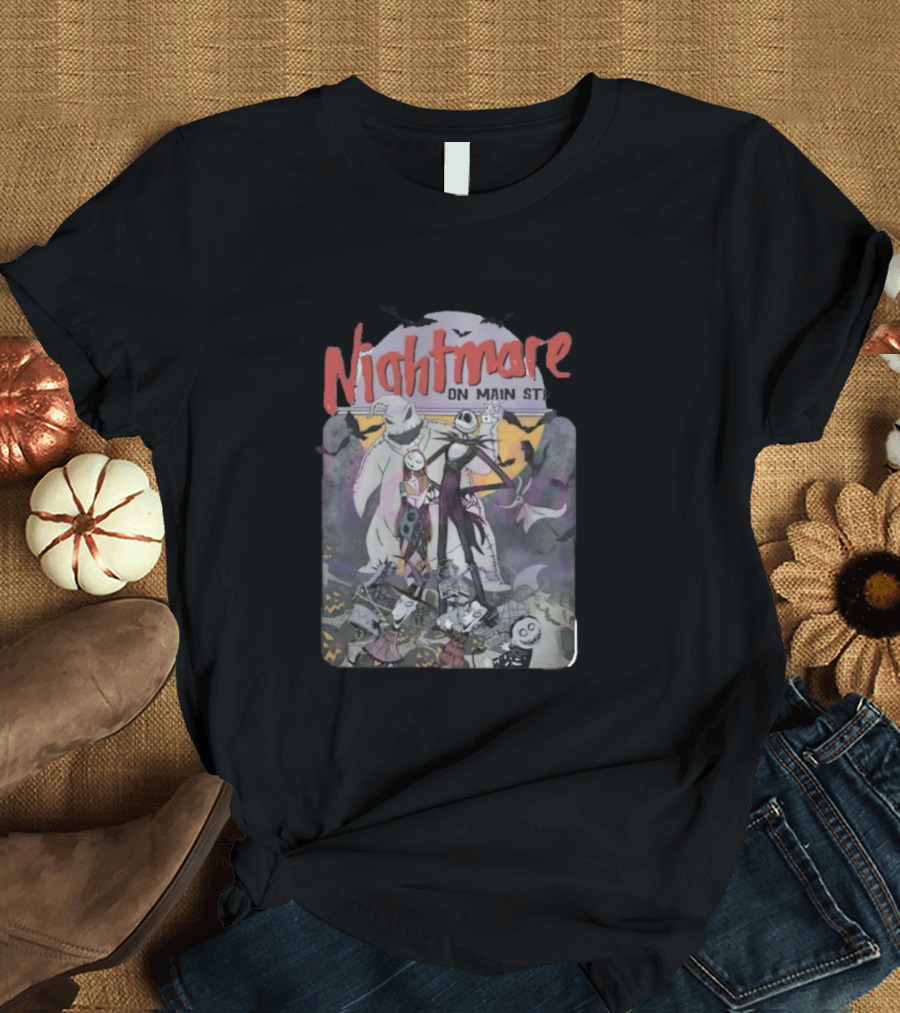 Nightmare Before Christmas Meets Main Street Halloween Characters Scene T-Shirt