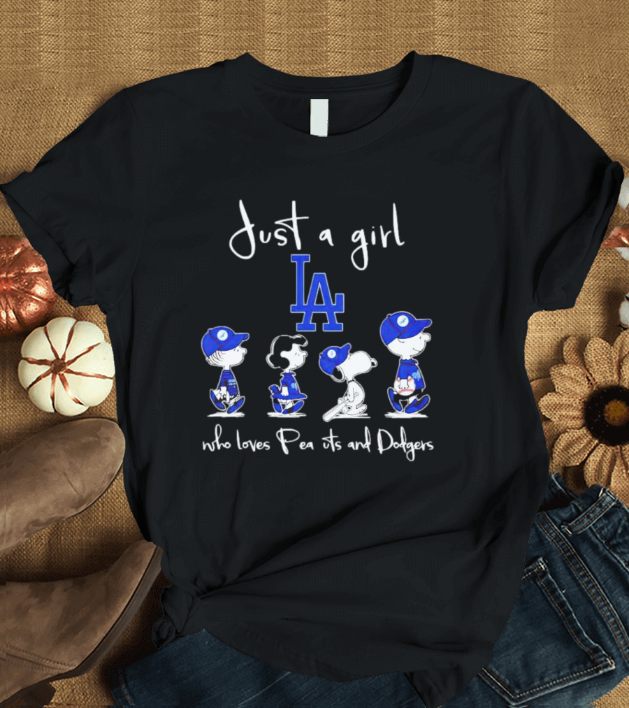 Just A Girl Who Loves Peanuts Characters In LA Dodgers Gear T-Shirt