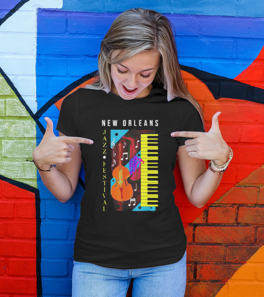 New Orleans Jazz Festival Music Notes Piano And Instruments T-Shirt