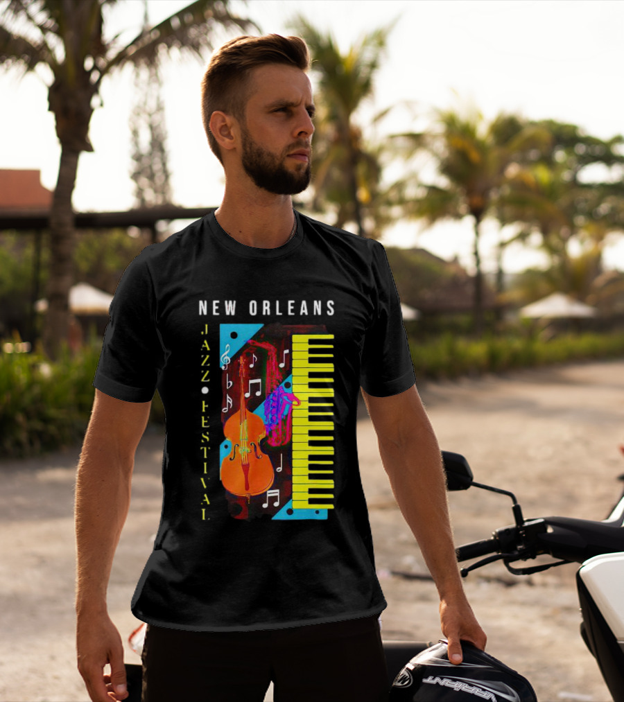 New Orleans Jazz Festival Music Notes Piano And Instruments T-Shirt