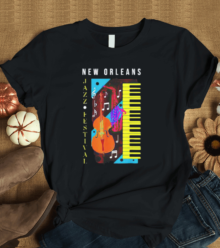 New Orleans Jazz Festival Music Notes Piano And Instruments T-Shirt
