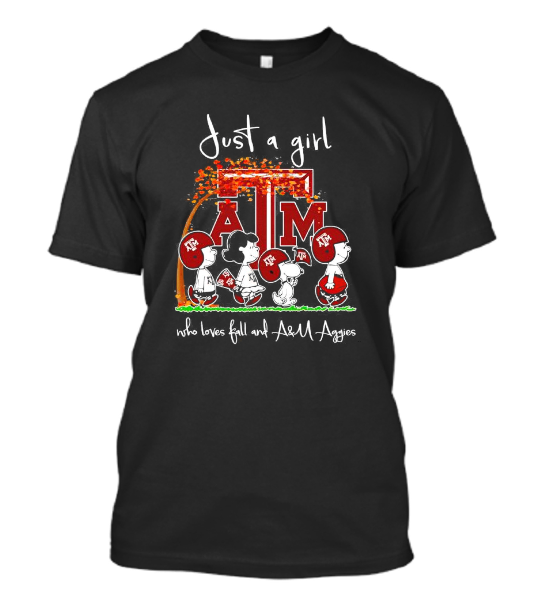 Just A Girl Who Loves Fall And A&M Aggies Peanuts Characters T-Shirt