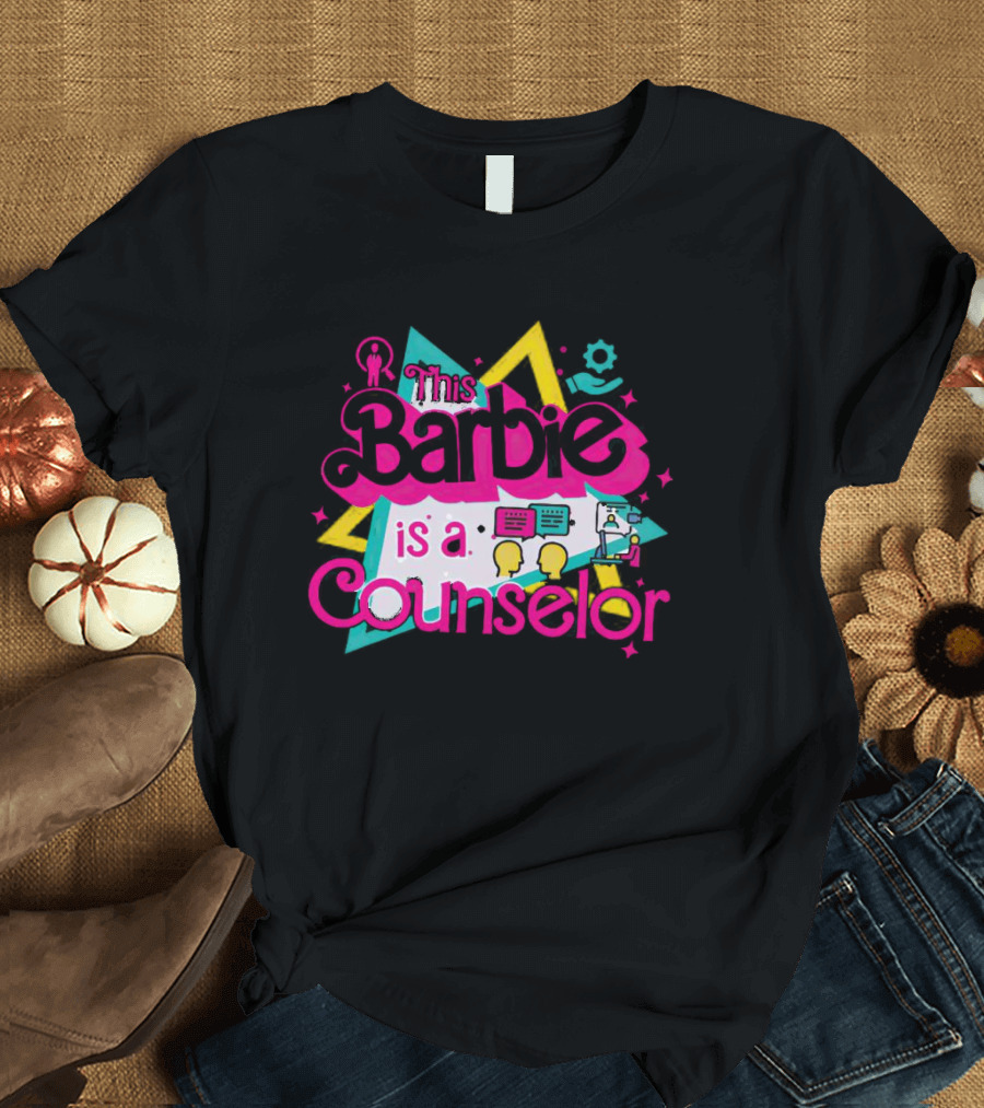 This Barbie Is A Counselor With Communication And Support Icons T-Shirt