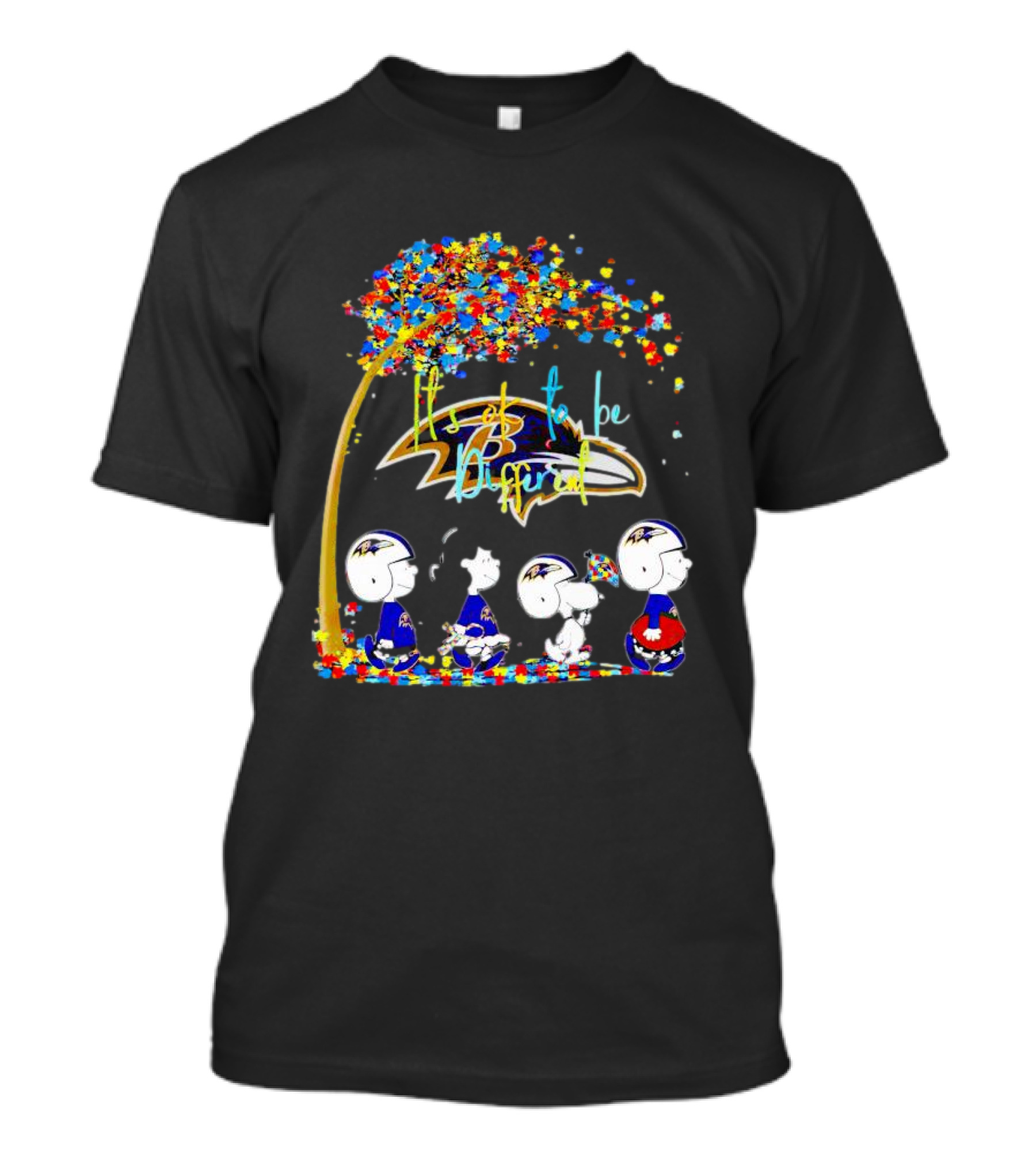 Baltimore Ravens Peanuts It’s Ok To Be Different Autism Fall T-Shirt