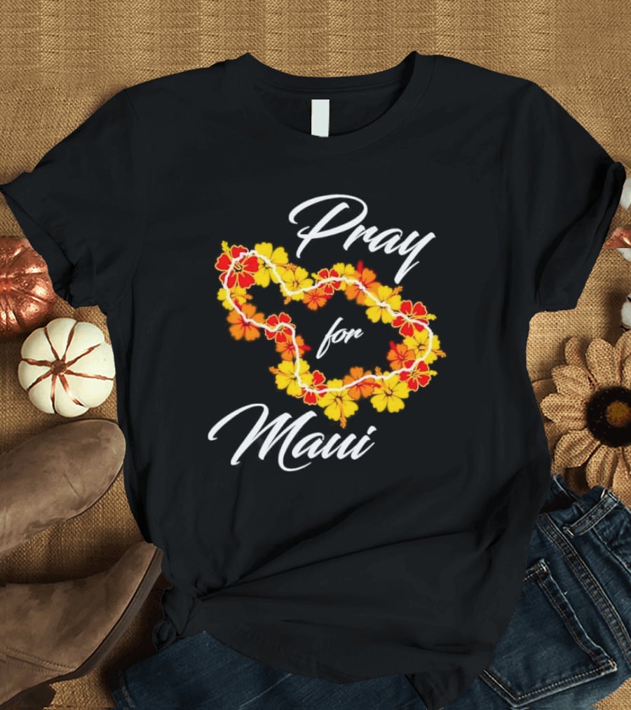 Pray For Maui Floral Hawaiian Lei T-Shirt