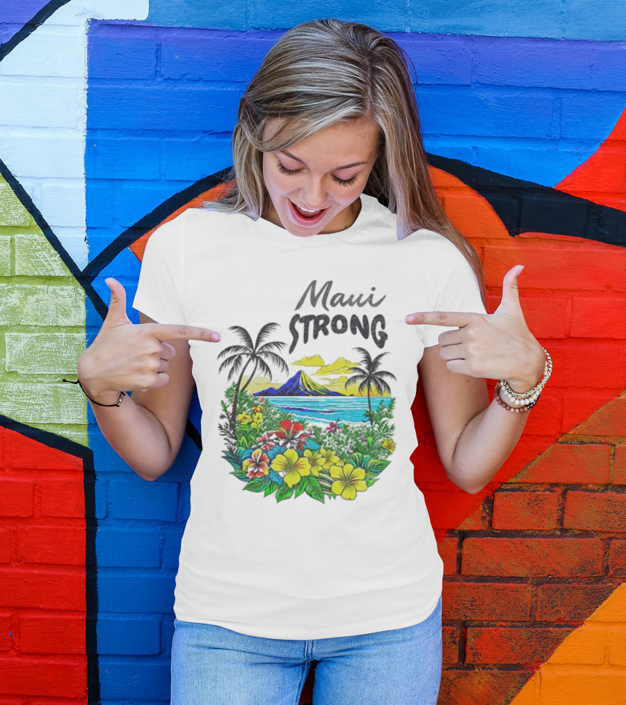 Maui Strong Fundraiser Helping Maui Fire Relief Efforts Vibrant Hawaiian Island Scene T-Shirt