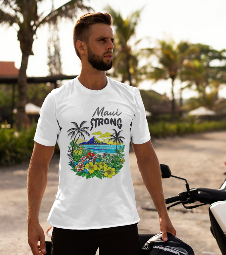Maui Strong Fundraiser Helping Maui Fire Relief Efforts Vibrant Hawaiian Island Scene T-Shirt