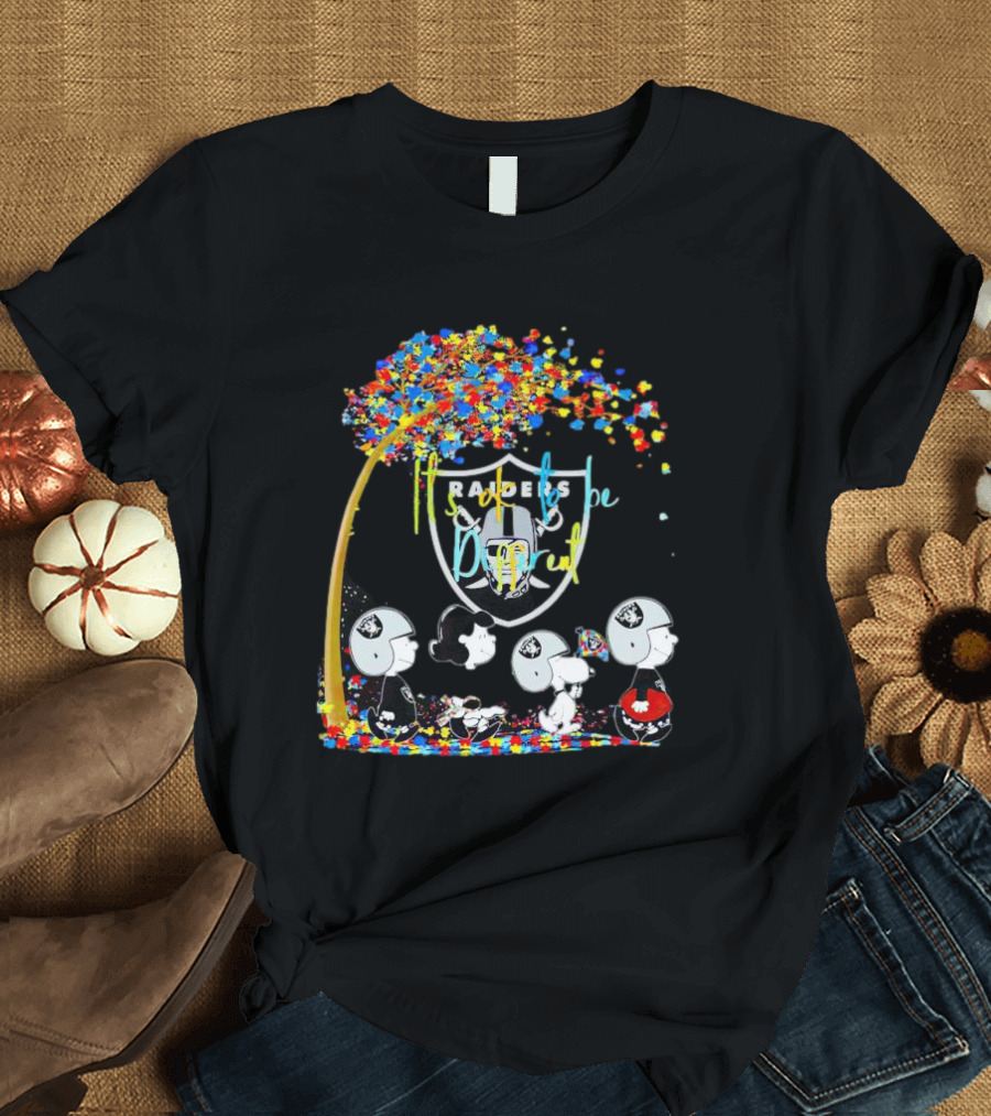 Las Vegas Raiders Peanuts Characters It's Ok To Be Different Autism Fall T-Shirt